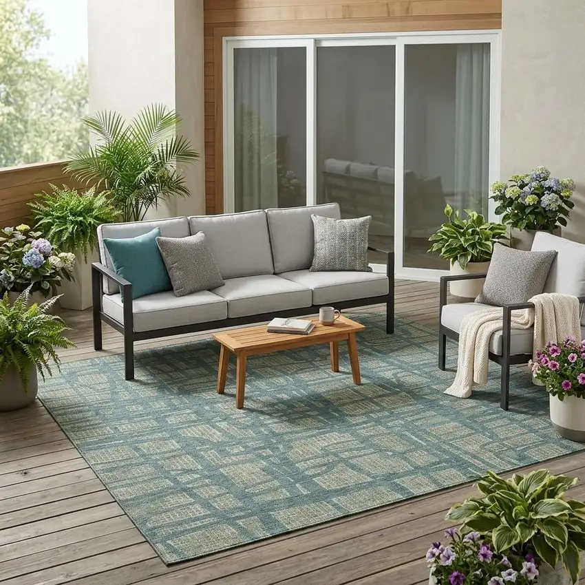 Green And Sage Abstract Washable Indoor Outdoor Area Rug Photo 1