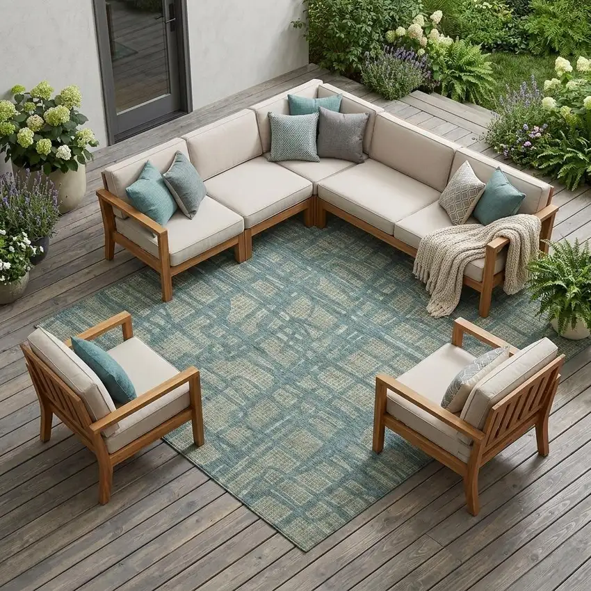 Green And Sage Abstract Washable Indoor Outdoor Area Rug Photo 1