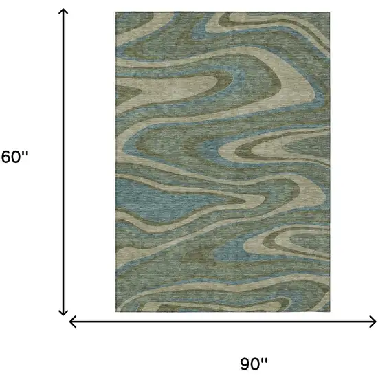 Green And Sage Abstract Washable Indoor Outdoor Area Rug Photo 7