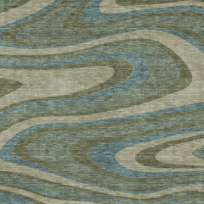 Green And Sage Abstract Washable Indoor Outdoor Area Rug Photo 3