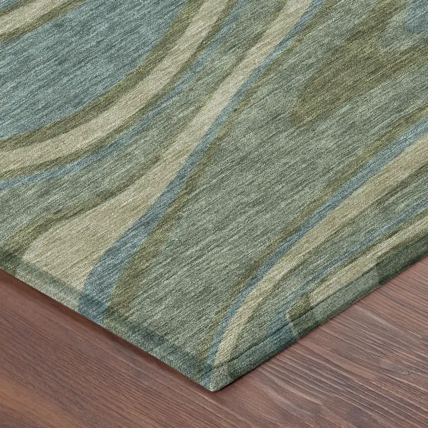 Green And Sage Abstract Washable Indoor Outdoor Area Rug Photo 5