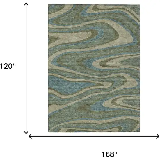 Green And Sage Abstract Washable Indoor Outdoor Area Rug Photo 7