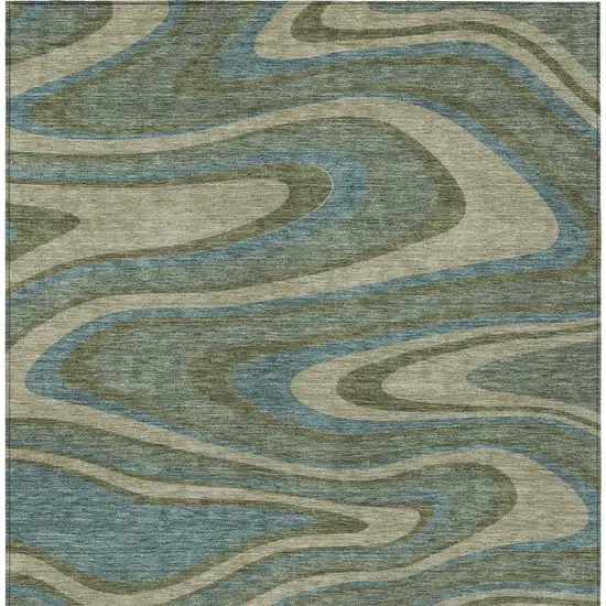 Green And Sage Abstract Washable Indoor Outdoor Area Rug Photo 4