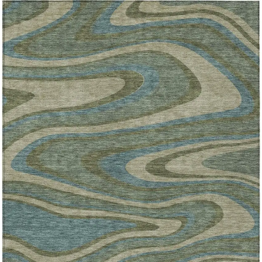 Green And Sage Abstract Washable Indoor Outdoor Area Rug Photo 4
