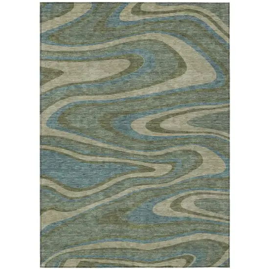 Green And Sage Abstract Washable Indoor Outdoor Area Rug Photo 2