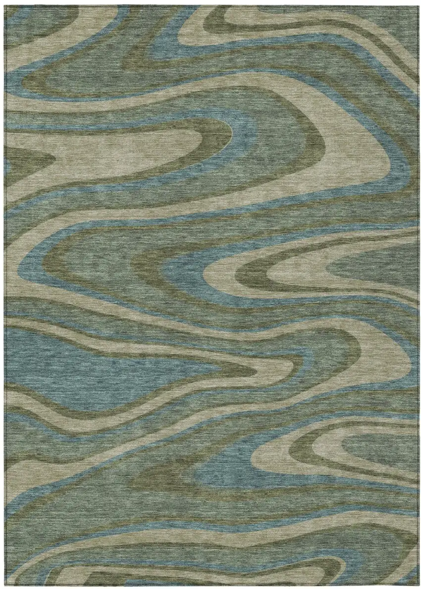 Green And Sage Abstract Washable Indoor Outdoor Area Rug Photo 2