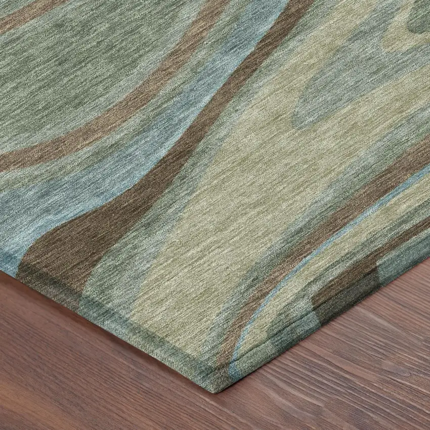 Green And Sage Abstract Washable Indoor Outdoor Area Rug Photo 5