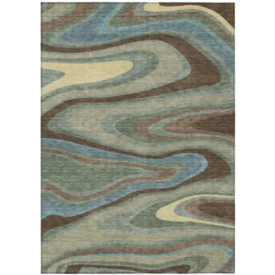 Green And Sage Abstract Washable Indoor Outdoor Area Rug Photo 2