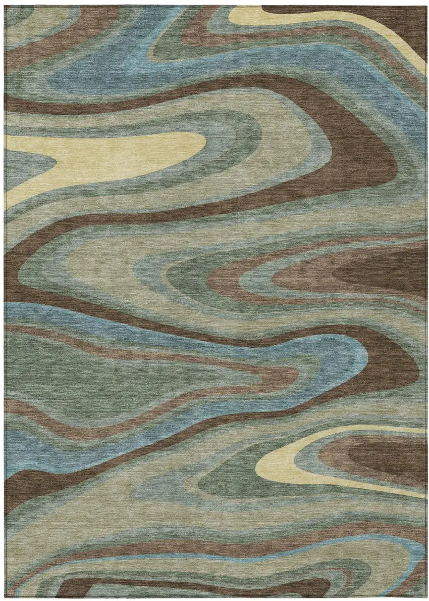 Green And Sage Abstract Washable Indoor Outdoor Area Rug Photo 2
