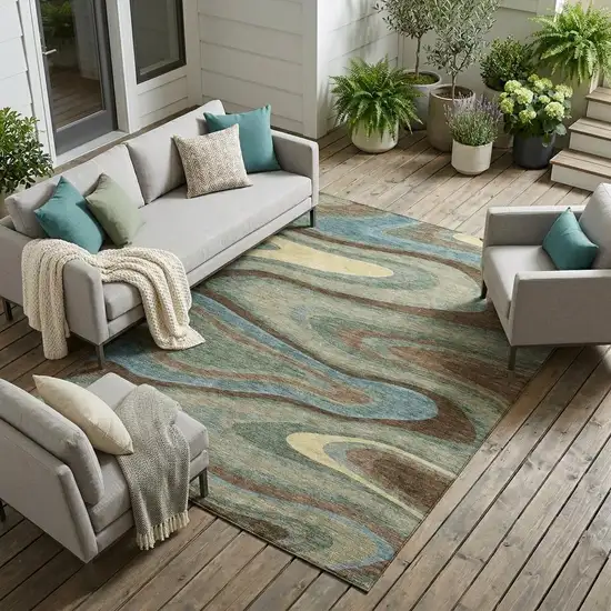 Green And Sage Abstract Washable Indoor Outdoor Area Rug Photo 1