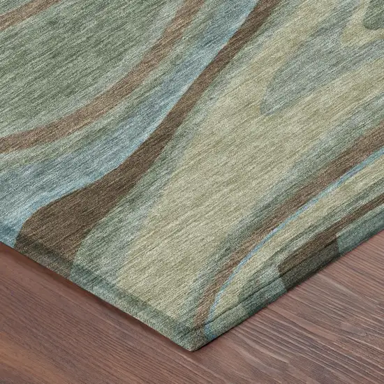 Green And Sage Abstract Washable Indoor Outdoor Area Rug Photo 5