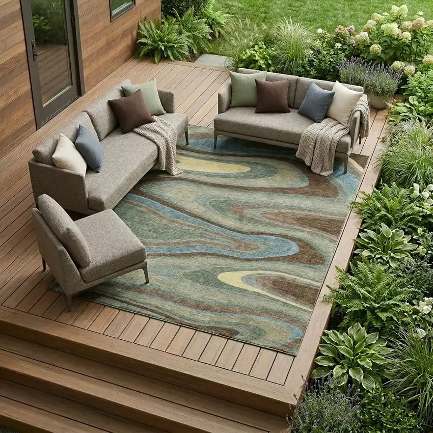 Green And Sage Abstract Washable Indoor Outdoor Area Rug Photo 1