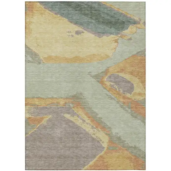 Green And Sage Abstract Washable Indoor Outdoor Area Rug Photo 2