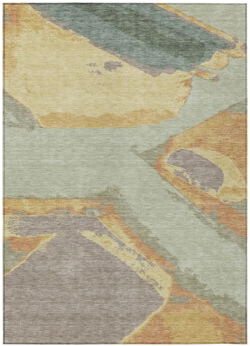 Green And Sage Abstract Washable Indoor Outdoor Area Rug Photo 2
