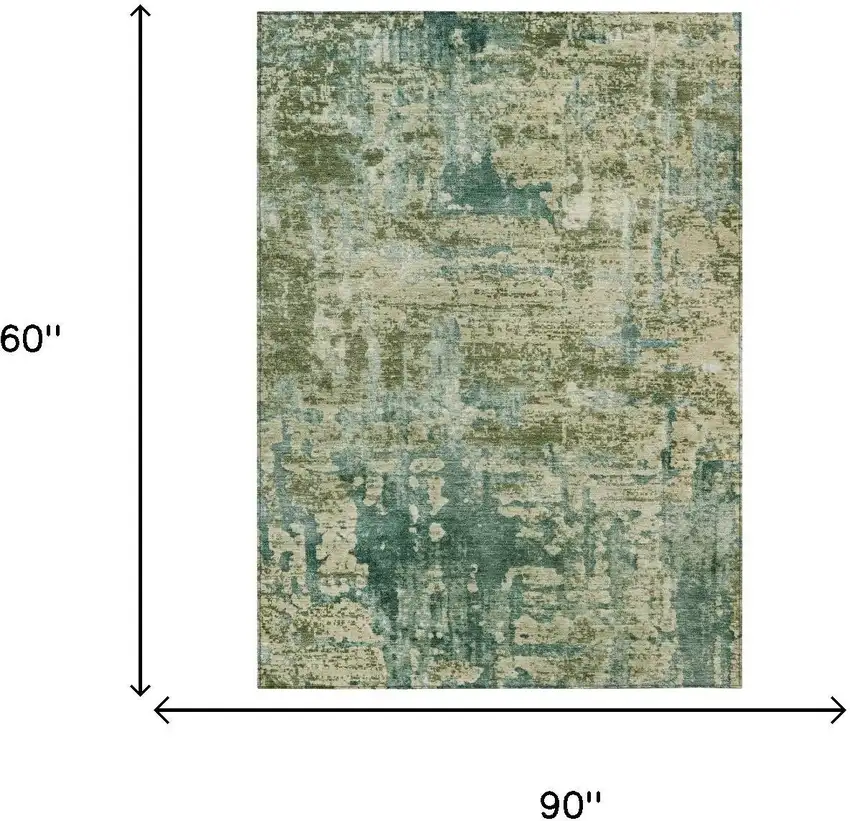 Green And Sage Abstract Washable Indoor Outdoor Area Rug Photo 7