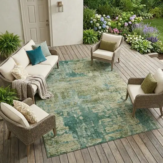 Green And Sage Abstract Washable Indoor Outdoor Area Rug Photo 1