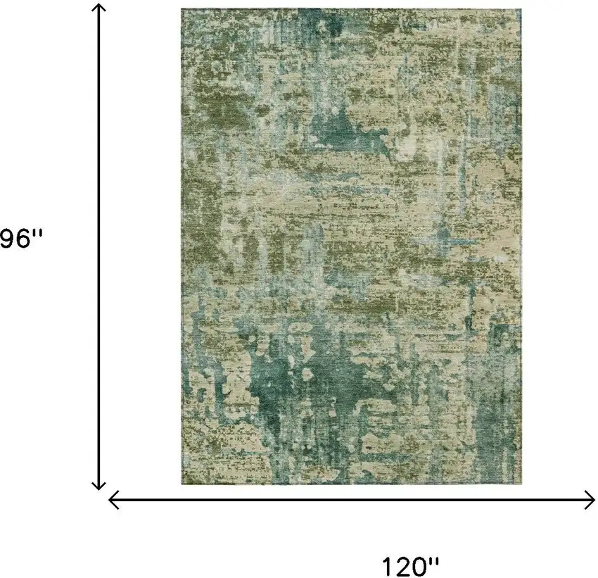 Green And Sage Abstract Washable Indoor Outdoor Area Rug Photo 7