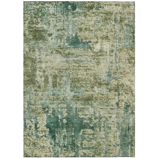 Green And Sage Abstract Washable Indoor Outdoor Area Rug Photo 2
