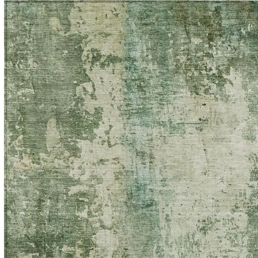 Green And Sage Abstract Washable Indoor Outdoor Area Rug Photo 9