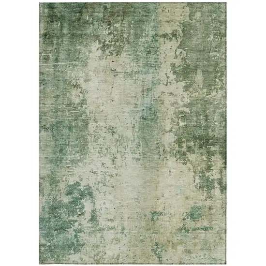 Green And Sage Abstract Washable Indoor Outdoor Area Rug Photo 1