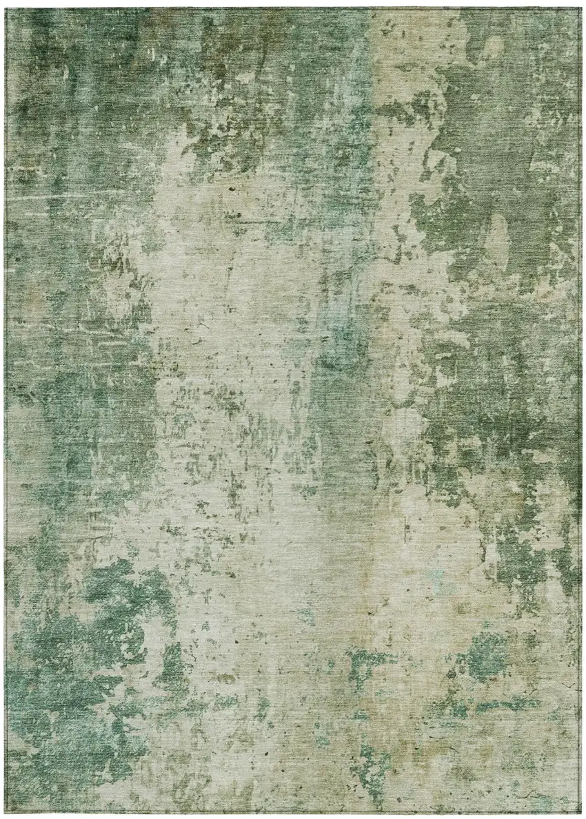 Green And Sage Abstract Washable Indoor Outdoor Area Rug Photo 1