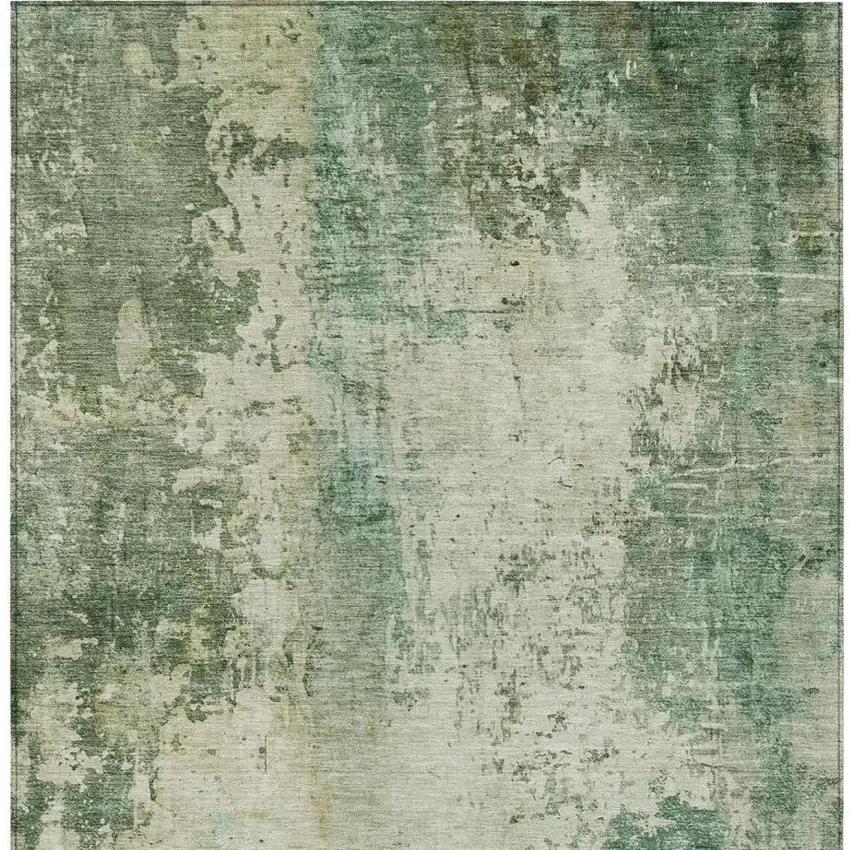 Green And Sage Abstract Washable Indoor Outdoor Area Rug Photo 8