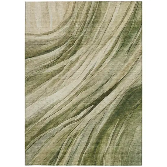 Green And Sage Abstract Washable Indoor Outdoor Area Rug Photo 1