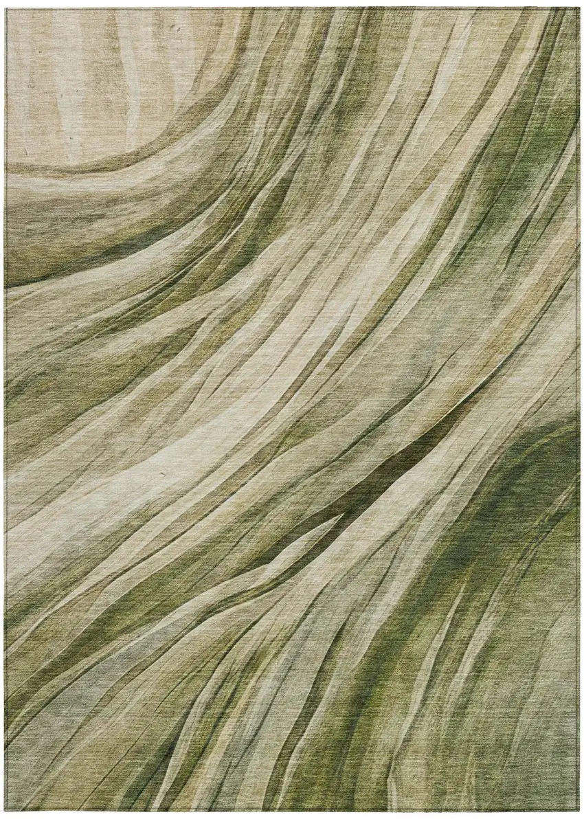 Green And Sage Abstract Washable Indoor Outdoor Area Rug Photo 1