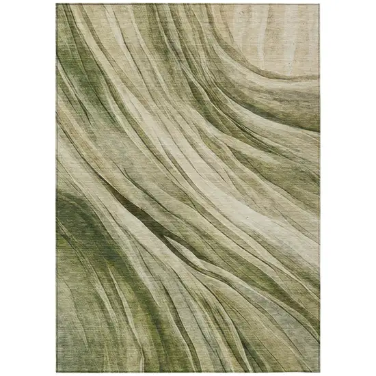 Green And Sage Abstract Washable Indoor Outdoor Area Rug Photo 3