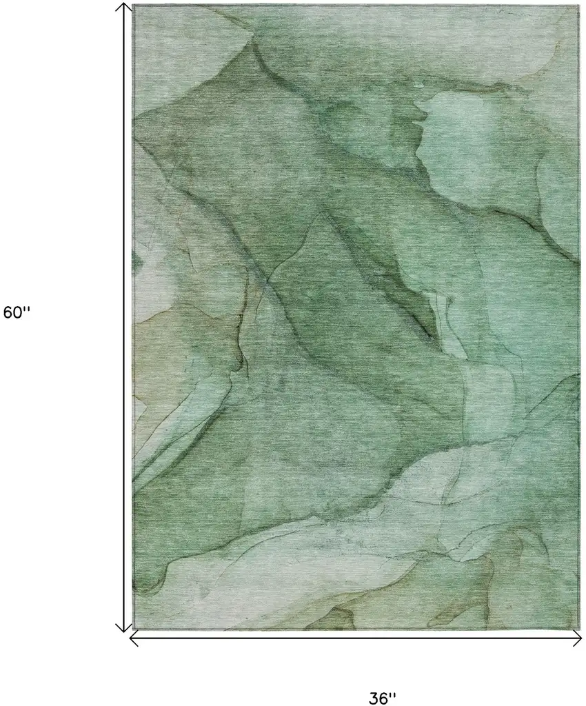Green And Sage Abstract Washable Indoor Outdoor Area Rug Photo 3