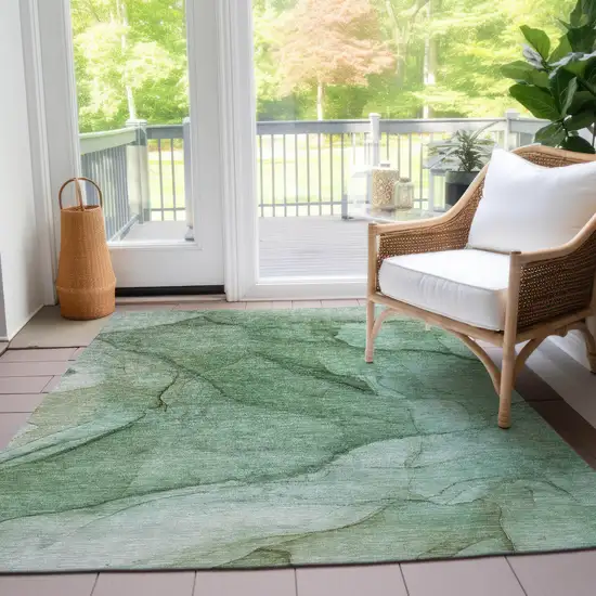 Green And Sage Abstract Washable Indoor Outdoor Area Rug Photo 8