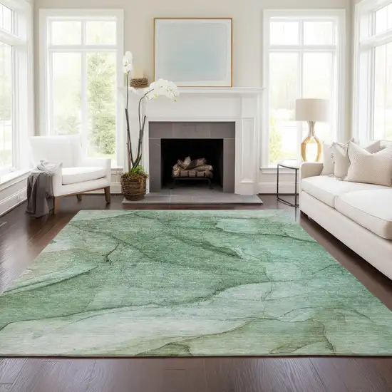 Green And Sage Abstract Washable Indoor Outdoor Area Rug Photo 7