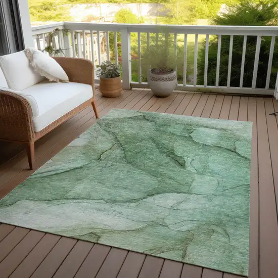 Green And Sage Abstract Washable Indoor Outdoor Area Rug Photo 9