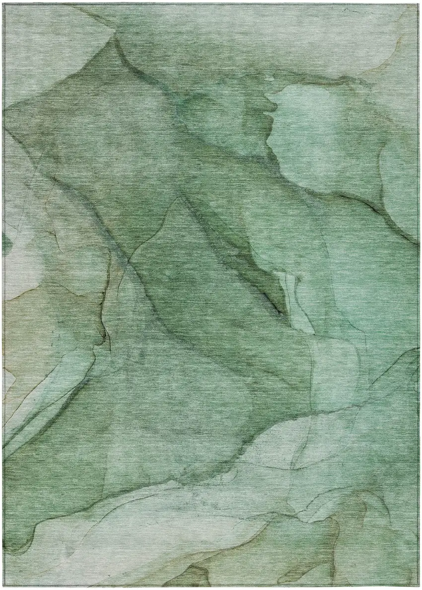 Green And Sage Abstract Washable Indoor Outdoor Area Rug Photo 2