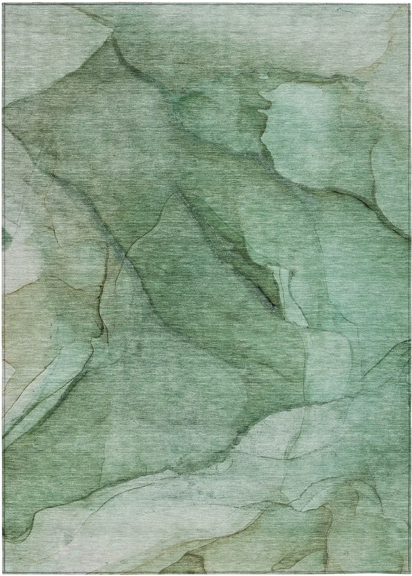 Green And Sage Abstract Washable Indoor Outdoor Area Rug Photo 2