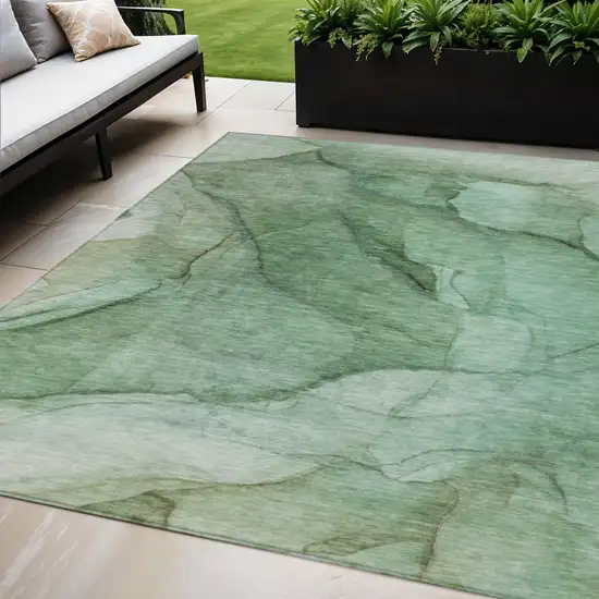 Green And Sage Abstract Washable Indoor Outdoor Area Rug Photo 1