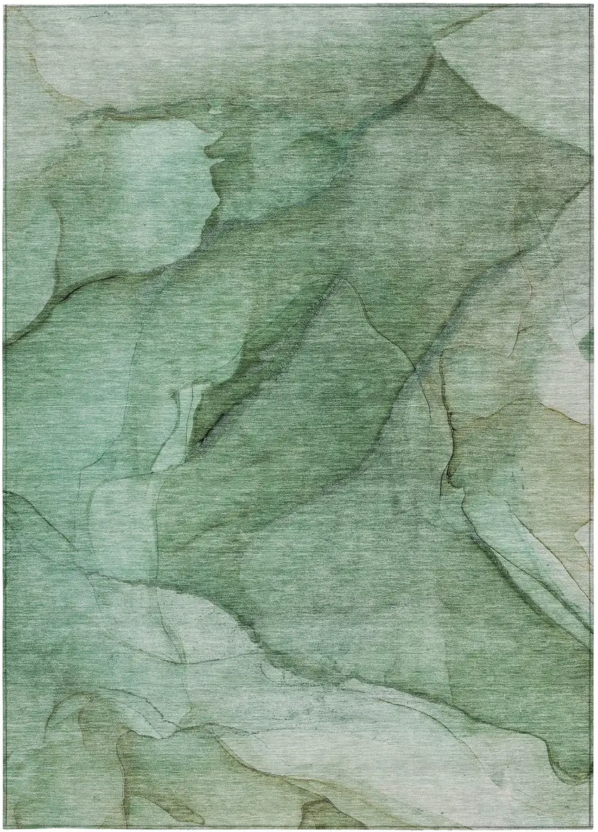 Green And Sage Abstract Washable Indoor Outdoor Area Rug Photo 5