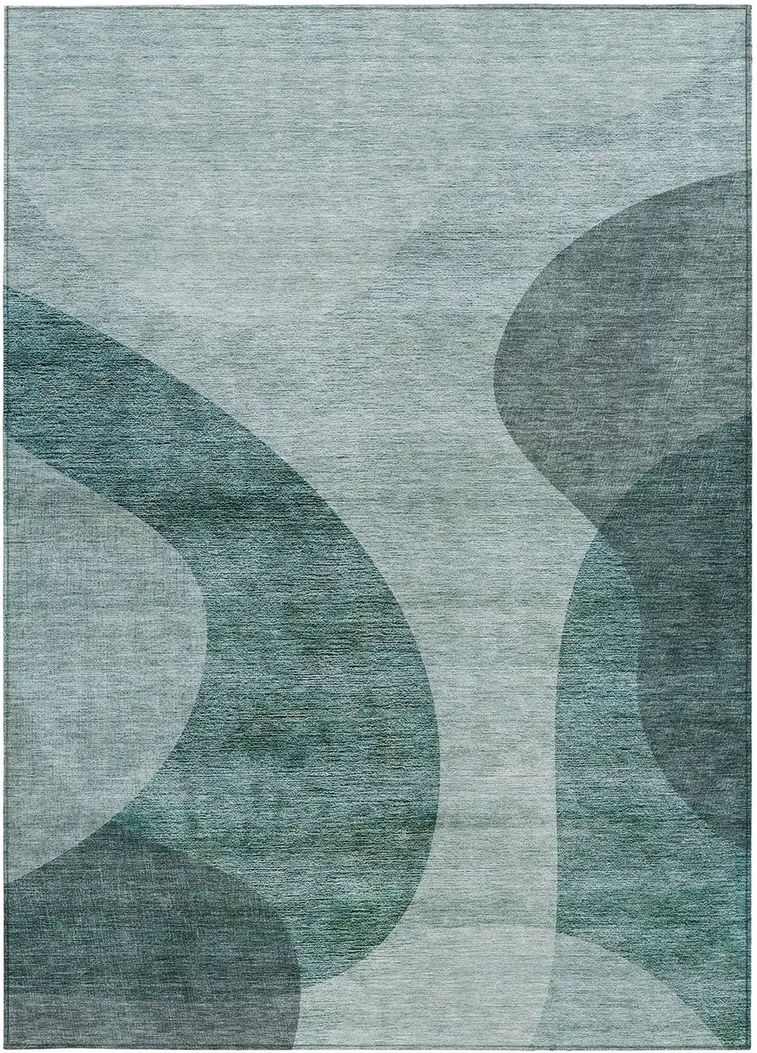 Green And Sage Abstract Washable Indoor Outdoor Area Rug Photo 6