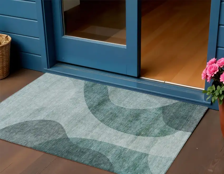 Green And Sage Abstract Washable Indoor Outdoor Area Rug Photo 1