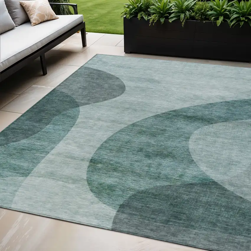 Green And Sage Abstract Washable Indoor Outdoor Area Rug Photo 1