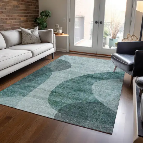 Green And Sage Abstract Washable Indoor Outdoor Area Rug Photo 8