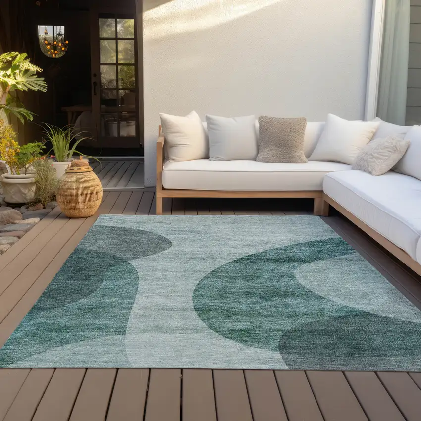 Green And Sage Abstract Washable Indoor Outdoor Area Rug Photo 7