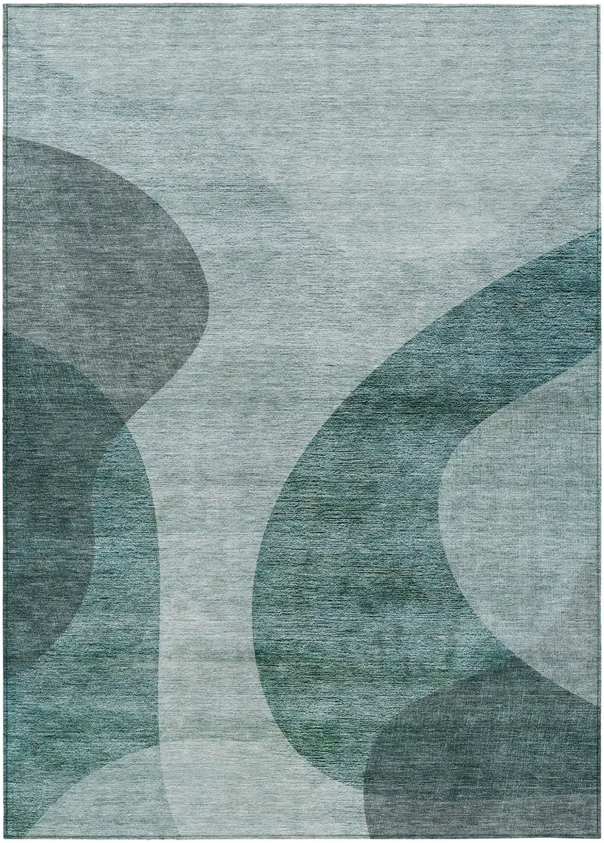 Green And Sage Abstract Washable Indoor Outdoor Area Rug Photo 2