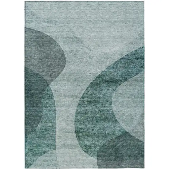 Green And Sage Abstract Washable Indoor Outdoor Area Rug Photo 2