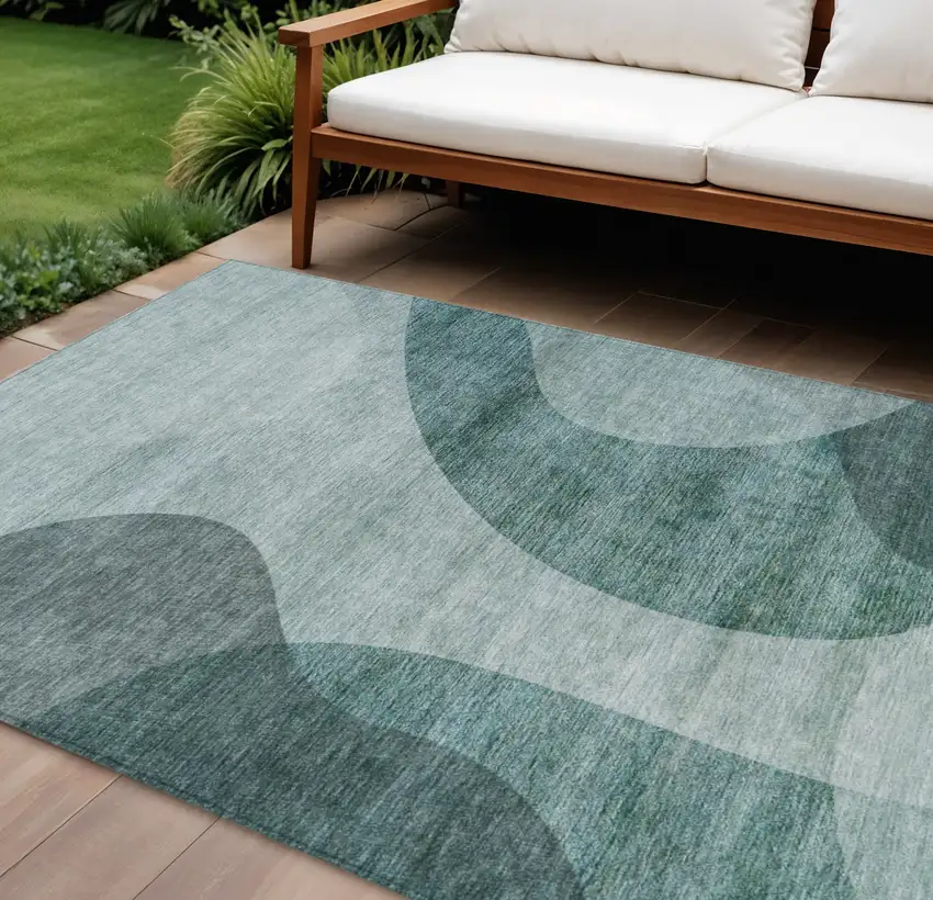 Green And Sage Abstract Washable Indoor Outdoor Area Rug Photo 1