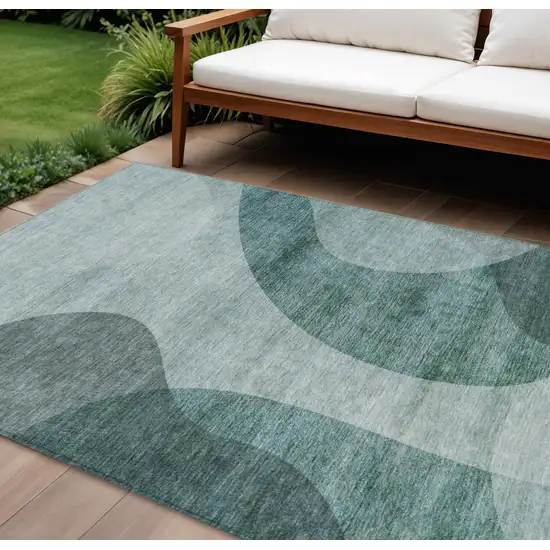 Green And Sage Abstract Washable Indoor Outdoor Area Rug Photo 1