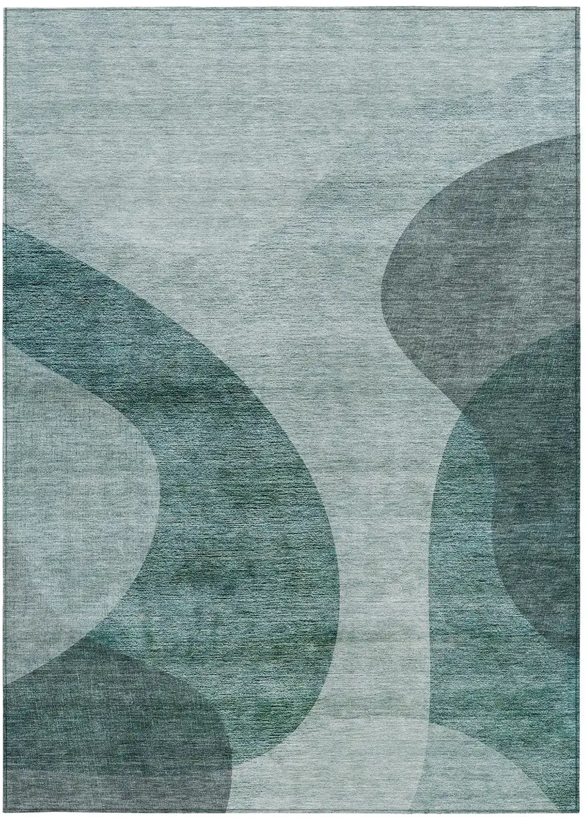 Green And Sage Abstract Washable Indoor Outdoor Area Rug Photo 5