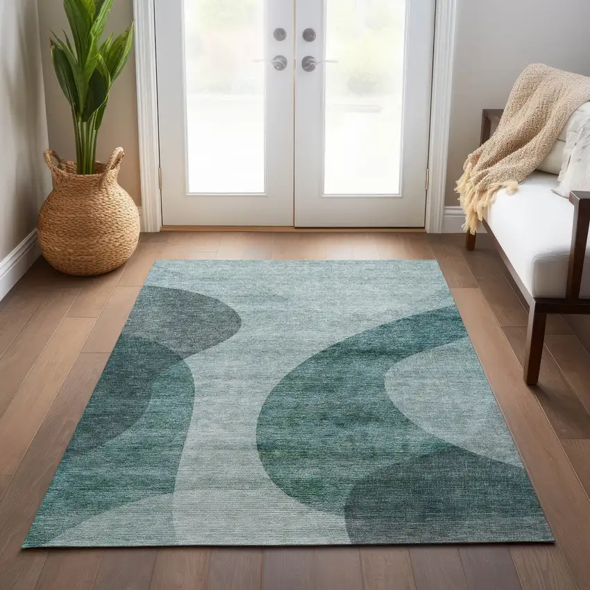 Green And Sage Abstract Washable Indoor Outdoor Area Rug Photo 8