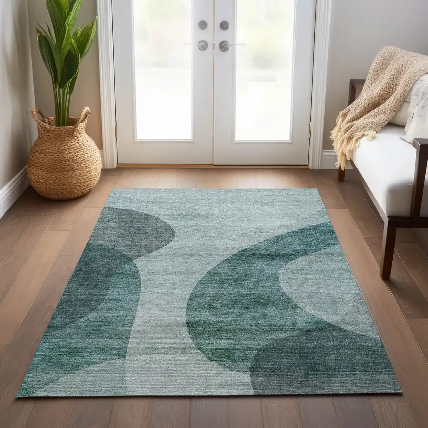 Green And Sage Abstract Washable Indoor Outdoor Area Rug Photo 8