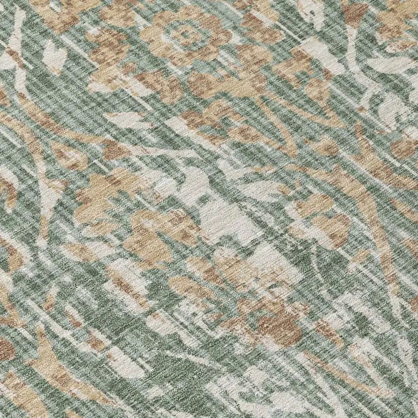 Green And Sage Damask Washable Indoor Outdoor Area Rug Photo 6